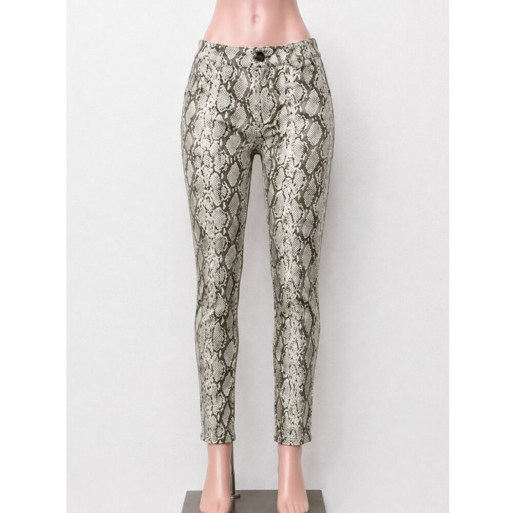 Caribbean Queen Cream & Silver Metallic Snake Print Front Zip Skinny Jegging S